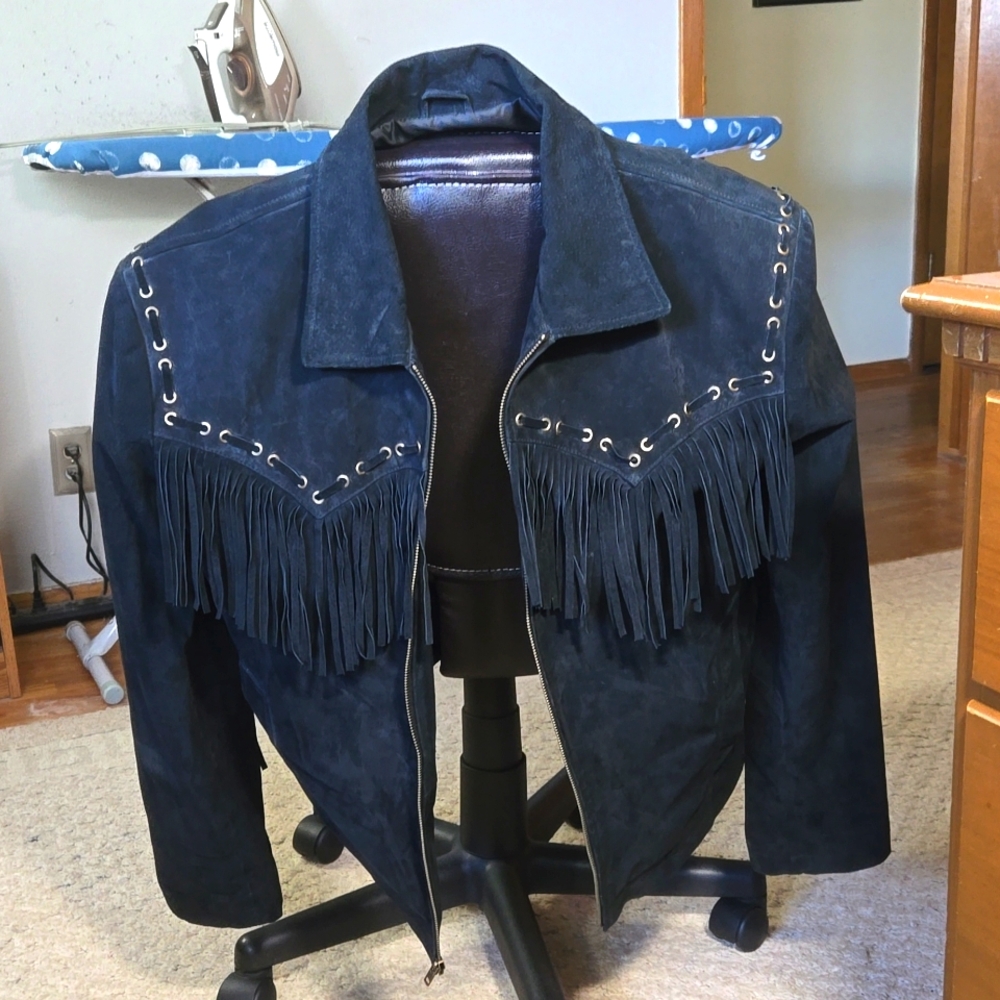 Sully heavy black Suede Western fringe jacket, Men's L. Worn once!